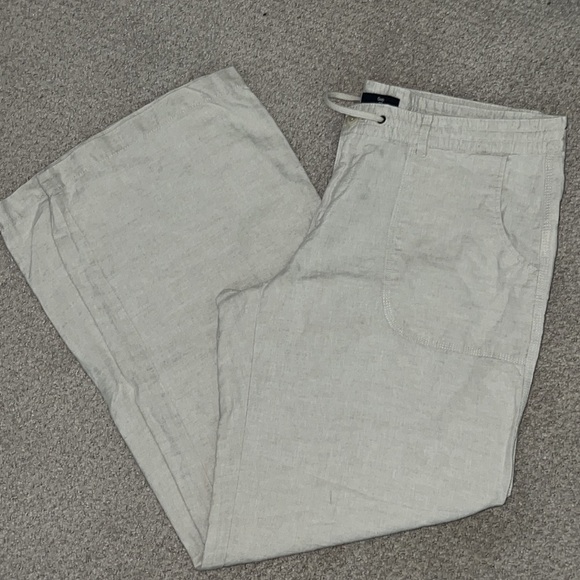 GAP Flax Linen cotton natural wide leg string waist relaxed pants Sz 14 R - Picture 5 of 8